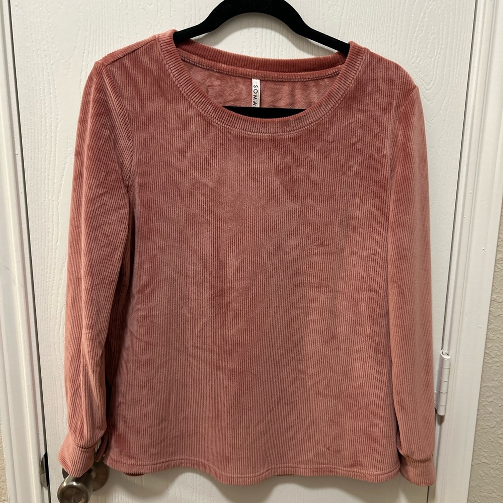 SOMA Women's Rib Micro Plush Long Sleeve Top Clay Rose Loungewear Size Small
